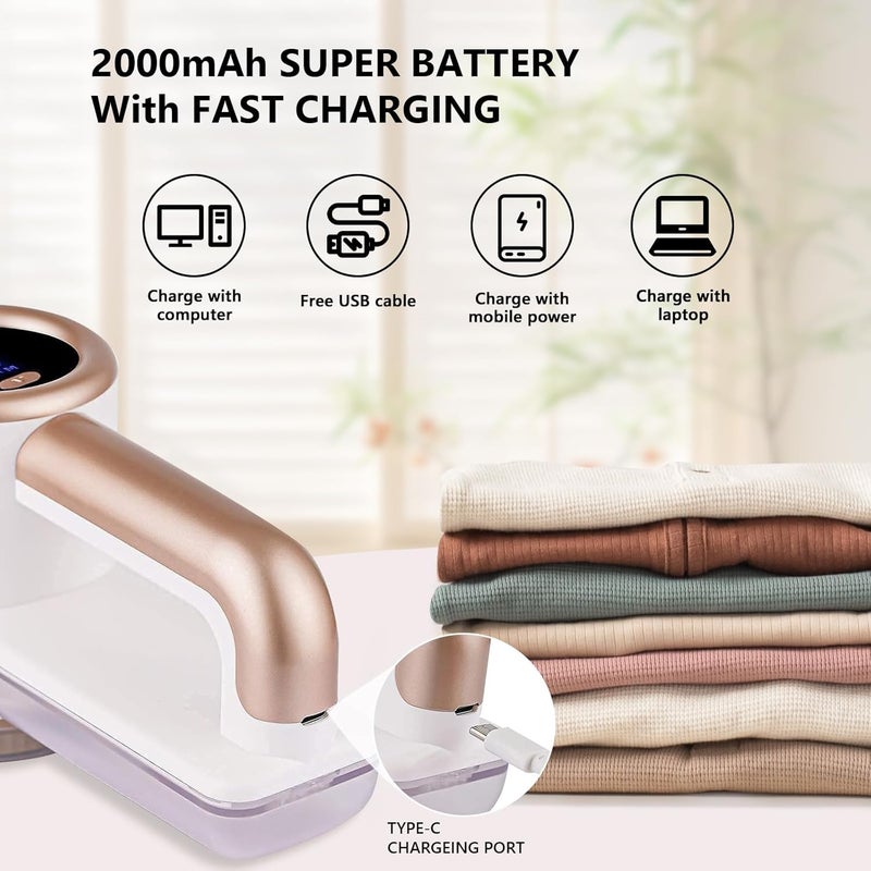 iRUNTEK Rechargeable Fabric Shaver, Electric Commercial Lint Remover with LED Display & Big Trash Box, 3-Speeds for Removing Fuzz and Pill from Clothes, Furniture, Sweater, Couch and Blanket, White - Image 5
