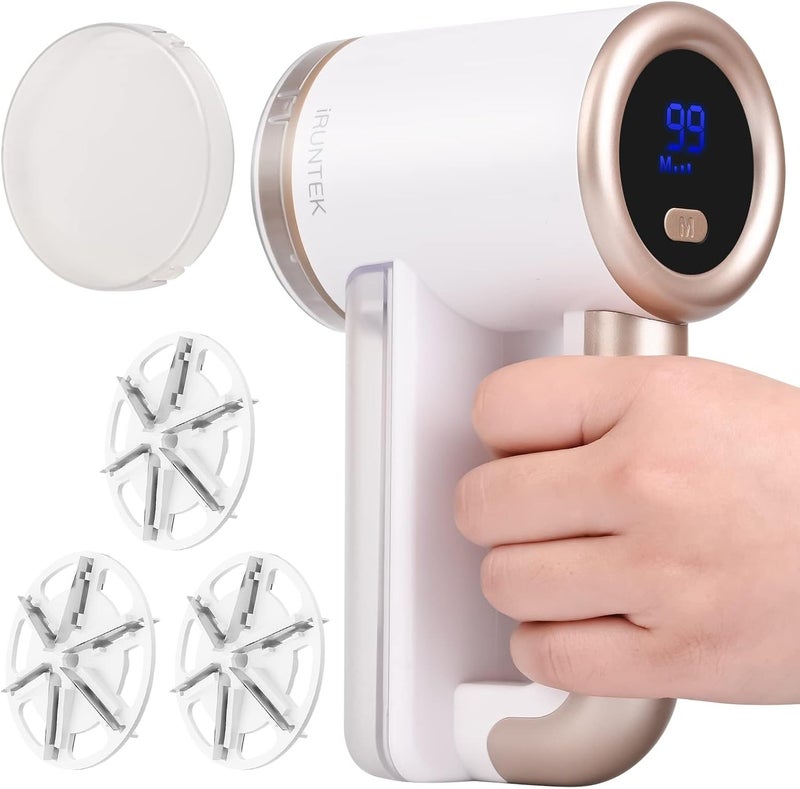 iRUNTEK Rechargeable Fabric Shaver, Electric Commercial Lint Remover with LED Display & Big Trash Box, 3-Speeds for Removing Fuzz and Pill from Clothes, Furniture, Sweater, Couch and Blanket, White - Image 1