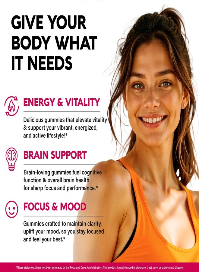 NUTRAHARMONY Vitamin B-Complex Gummies for Women & Men - Vitamin B12, B1, B2, B3, B5, B6, B7 & B9 - B Complex with Vitamin C & Choline - Energy, Brain & Mood - Natural Berry Flavor, Vegan - 60 Gummies for 2 Months - Image 2