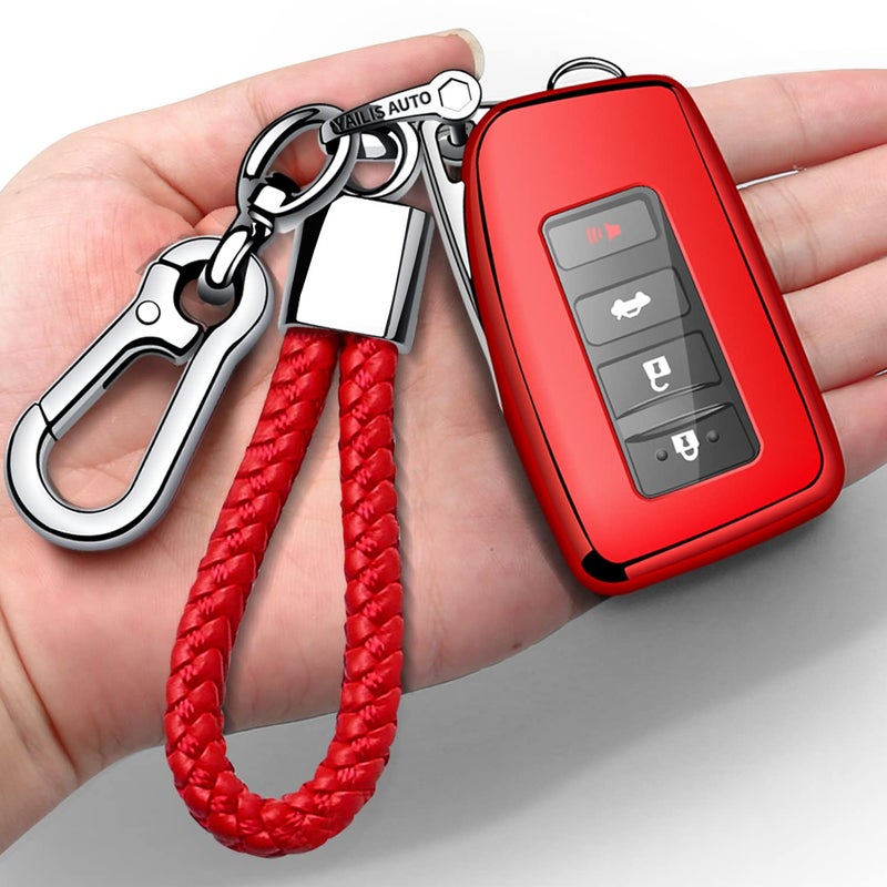 Autophone Compatible with Lexus Key Fob Cover with Keychain Soft TPU 360 Degree Protection Key Shell Case for RX ES GS LS NX RS GX LX RC LC Smart Key-Red