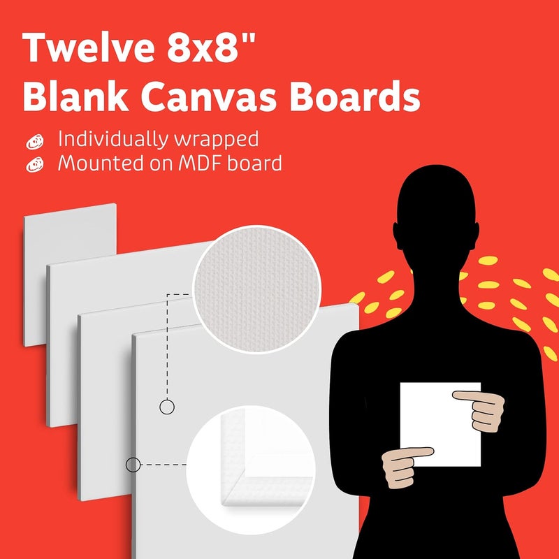 Artlicious Canvases for Painting 12 Packs - 8 x 8” Blank Canvas 100% Cotton Painting Canvas Panels for Acrylic, Oil & Watercolor Paint for Canvas Painting - Image 3