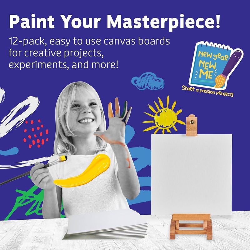 Artlicious Canvases for Painting 12 Packs - 8 x 8” Blank Canvas 100% Cotton Painting Canvas Panels for Acrylic, Oil & Watercolor Paint for Canvas Painting - Image 2