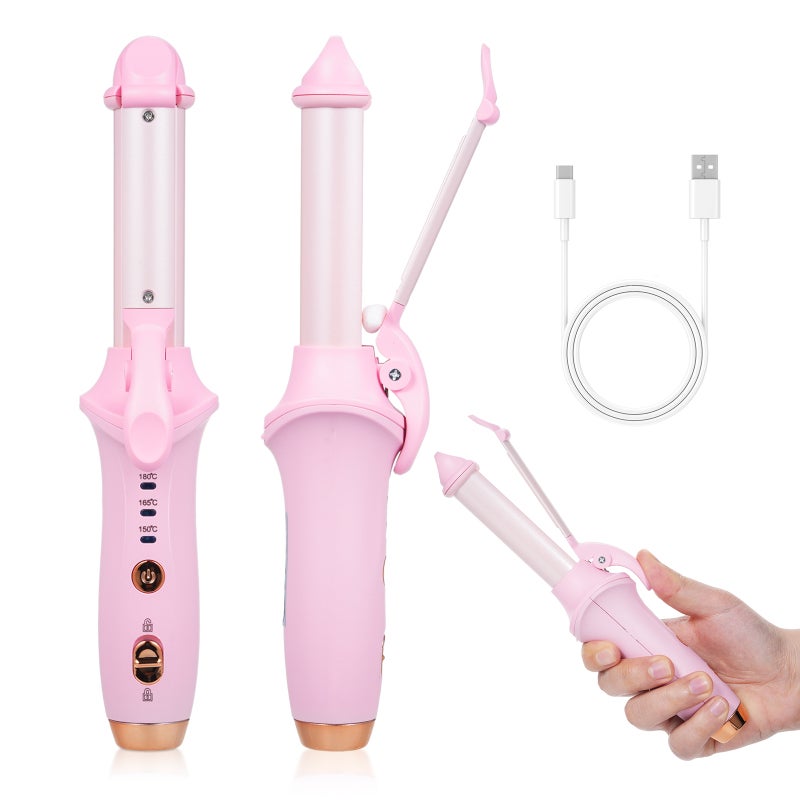 Wireless Hair Curler: Pink Rechargeable Hair Styler - Dual Function Hair Curling Iron for On-the-go Hair Styling and Home Use - Image 1