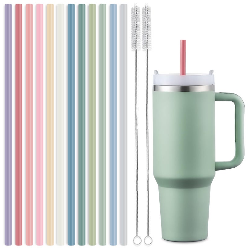 Hiware 12-Pack Silicone Reusable Straws for Stanley 40 oz 30 oz Cup Tumbler, 12.2 inch Long Replacement Straws with 2 Cleaning Brushes - Image 1