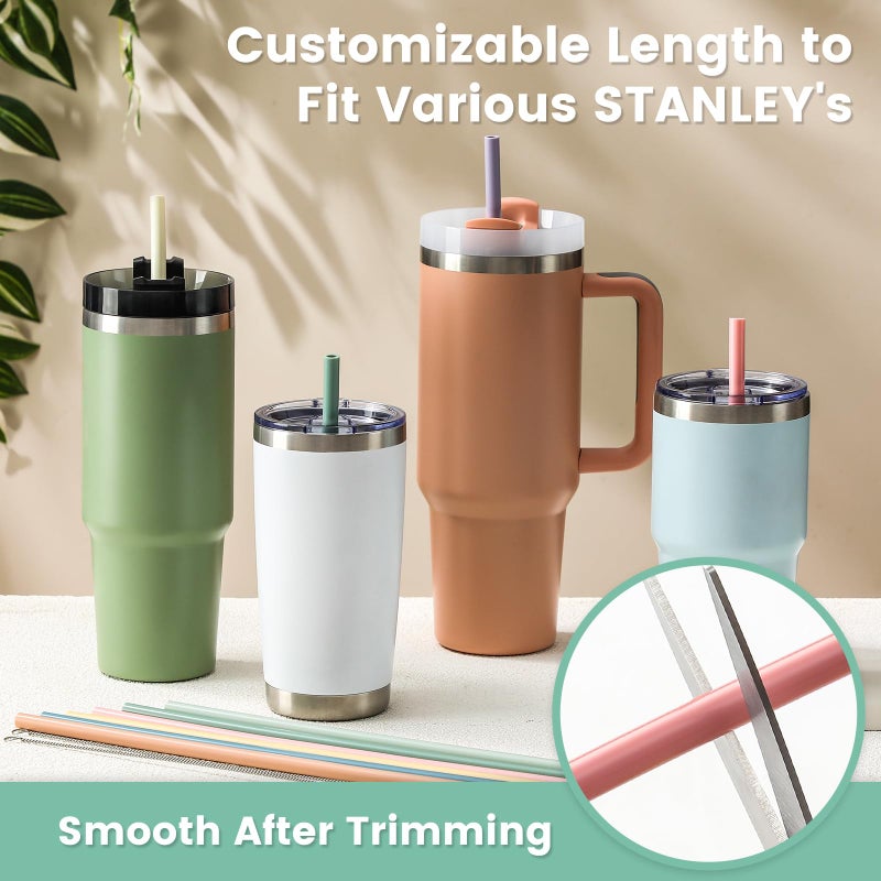 Hiware 12-Pack Silicone Reusable Straws for Stanley 40 oz 30 oz Cup Tumbler, 12.2 inch Long Replacement Straws with 2 Cleaning Brushes - Image 4