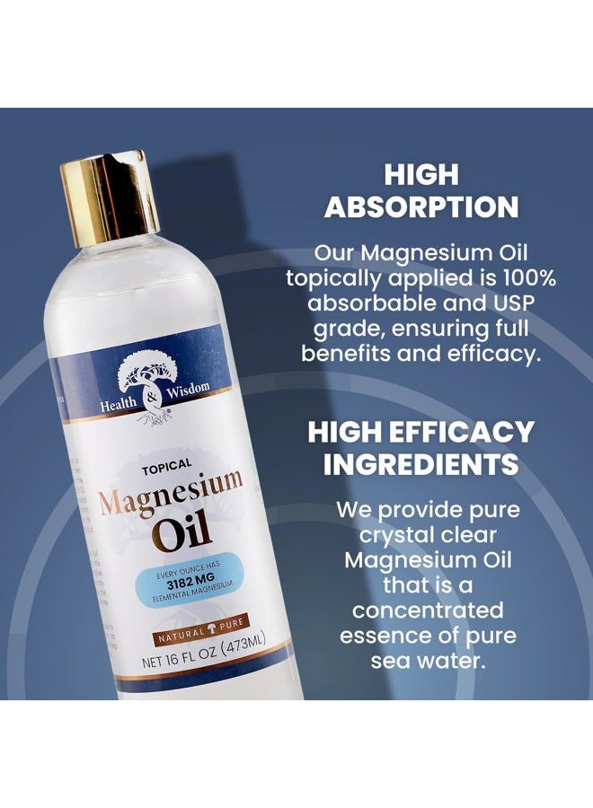 Health and Wisdom Topical Magnesium Oil - Pure Magnesium Oil, Magnesium Oil for Feet, Transdermal Magnesium Oil for Bath, Magnesium Massage Oil, Magnesium Chloride Oil, Magnesium Soak - 16 Fl Oz - Image 3