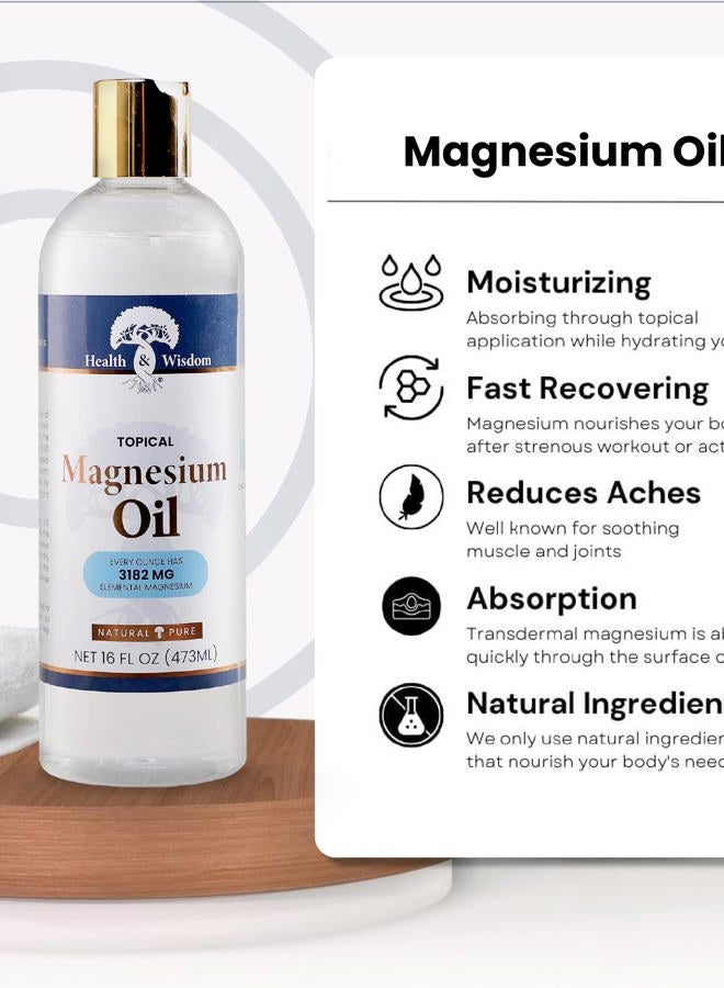 Health and Wisdom Topical Magnesium Oil - Pure Magnesium Oil, Magnesium Oil for Feet, Transdermal Magnesium Oil for Bath, Magnesium Massage Oil, Magnesium Chloride Oil, Magnesium Soak - 16 Fl Oz - Image 5