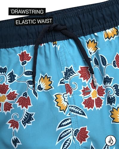 Volcom Boys Swim Trunks - UPF 50+ Quick Dry Board Shorts with Drawstring Waist - Bathing Suit Swimsuit for Boys (Size: 8-16), Size 10-12, Blue Floral - Image 3
