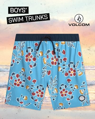 Volcom Boys Swim Trunks - UPF 50+ Quick Dry Board Shorts with Drawstring Waist - Bathing Suit Swimsuit for Boys (Size: 8-16), Size 10-12, Blue Floral - Image 2