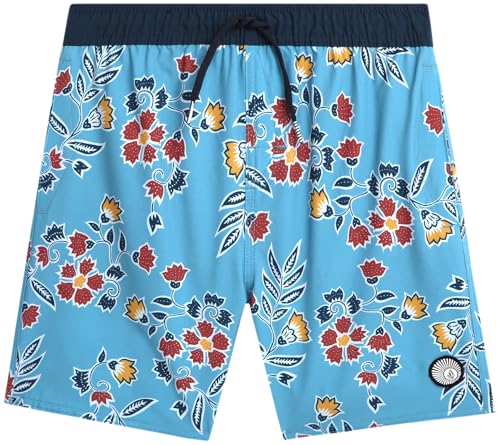 Volcom Boys Swim Trunks - UPF 50+ Quick Dry Board Shorts with Drawstring Waist - Bathing Suit Swimsuit for Boys (Size: 8-16), Size 10-12, Blue Floral - Image 1
