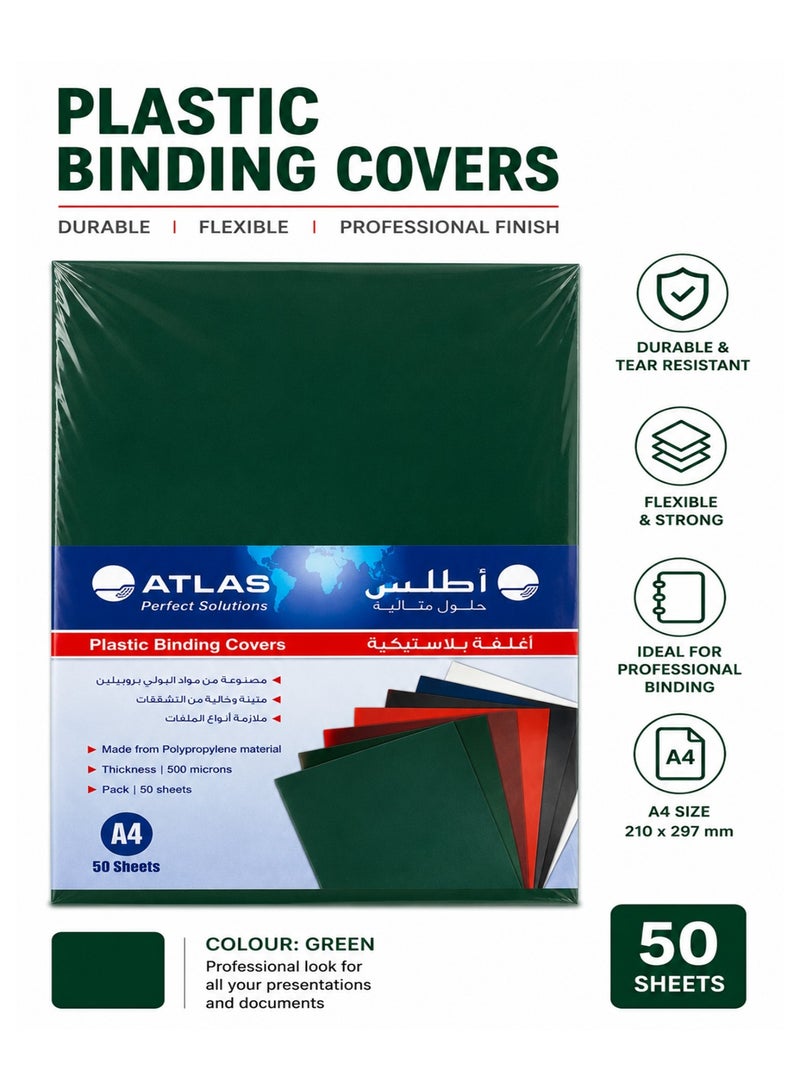 ATLAS 50-Piece A4 Size Plastic Binding Covers Green - Image 1