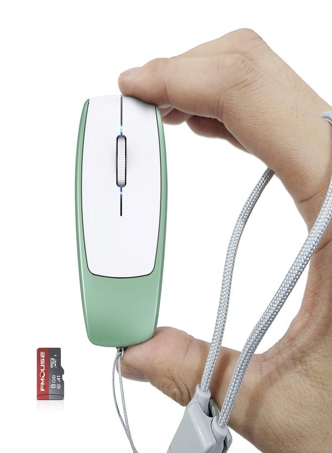 FMOUSE Mini 2-in-1 Wireless Bluetooth Mouse & TF Card Reader - 8GB TF Card Included, Type-C to USB Adapter, Rechargeable, Ultra-Compact (78×38×22mm), Perfect for Travel, Office & On-The-Go, Green - Image 1