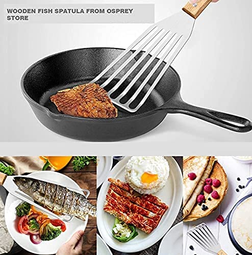 we3 Stainless Steel Fish Spatula with Wide Slotted Blade & Wooden Handle Heat Resistant Fish Turner Spatula for Cooking Flipping Frying Tuna Steak Eggs Pancake (Pack of 2) - Image 4