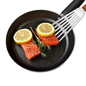 we3 Stainless Steel Fish Spatula with Wide Slotted Blade & Wooden Handle Heat Resistant Fish Turner Spatula for Cooking Flipping Frying Tuna Steak Eggs Pancake (Pack of 2) - Image 3