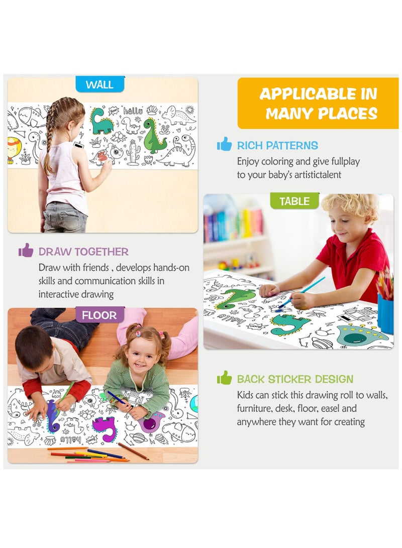 2 Pcs Children's Drawing Roll, Coloring Paper Roll for Kids, 300×30 CM Sticky DIY Painting Drawing Paper Rolls for Toddler, Wall Coloring Paper Stickers (Dinosaurs & Food)  - Image 3