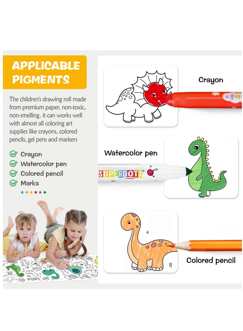 2 Pcs Children's Drawing Roll, Coloring Paper Roll for Kids, 300×30 CM Sticky DIY Painting Drawing Paper Rolls for Toddler, Wall Coloring Paper Stickers (Dinosaurs & Food)  - Image 4
