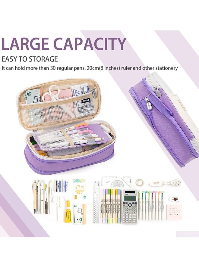 سبيشال حقيبة تخزين كبيرة السعة بسحاب للأقلام الرصاص باللون الأرجواني لتنظيم الأدوات المكتبية للطلاب الجامعيين وموظفي المكاتب لتخزين الأقلام والأقلام الرصاص ومستلزمات الفنون وفرش المكياج ومستلزمات السفر، هدية رائعة للأولاد والبنات - Image 2