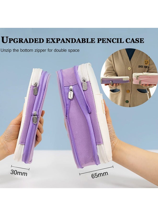 سبيشال حقيبة تخزين كبيرة السعة بسحاب للأقلام الرصاص باللون الأرجواني لتنظيم الأدوات المكتبية للطلاب الجامعيين وموظفي المكاتب لتخزين الأقلام والأقلام الرصاص ومستلزمات الفنون وفرش المكياج ومستلزمات السفر، هدية رائعة للأولاد والبنات - Image 4