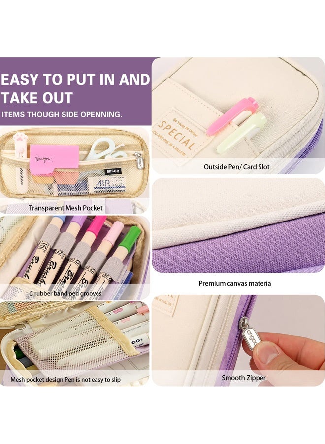 سبيشال حقيبة تخزين كبيرة السعة بسحاب للأقلام الرصاص باللون الأرجواني لتنظيم الأدوات المكتبية للطلاب الجامعيين وموظفي المكاتب لتخزين الأقلام والأقلام الرصاص ومستلزمات الفنون وفرش المكياج ومستلزمات السفر، هدية رائعة للأولاد والبنات - Image 3