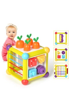 SYOSI Activity Cube Toys, 6-in-1 Montessori Wooden Toys for Toddlers, Carrot Harvest Shape Sorter, Color Matching Puzzle Toy for Early Development for Toddler for Boy Girl  - Image 1
