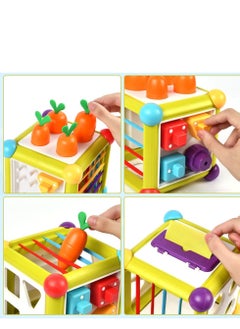 SYOSI Activity Cube Toys, 6-in-1 Montessori Wooden Toys for Toddlers, Carrot Harvest Shape Sorter, Color Matching Puzzle Toy for Early Development for Toddler for Boy Girl  - Image 4