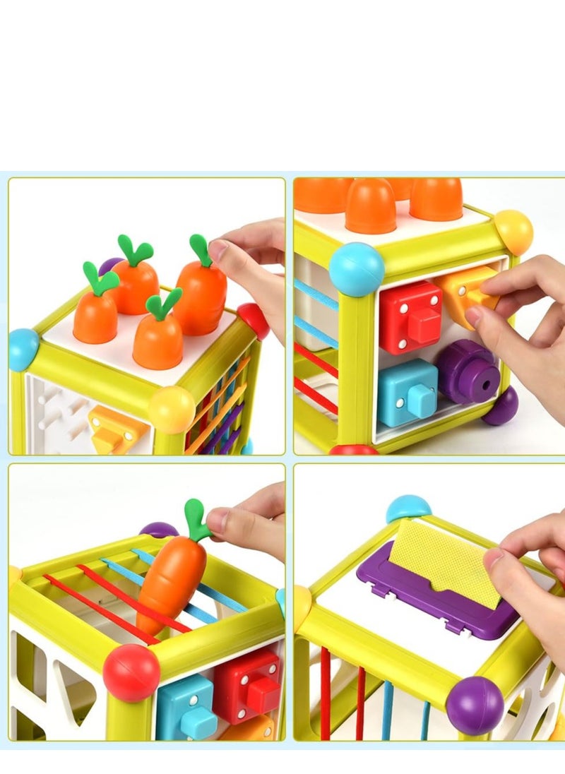 SYOSI Activity Cube Toys, 6-in-1 Montessori Wooden Toys for Toddlers, Carrot Harvest Shape Sorter, Color Matching Puzzle Toy for Early Development for Toddler for Boy Girl  - Image 4