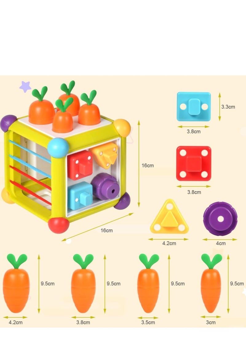 SYOSI Activity Cube Toys, 6-in-1 Montessori Wooden Toys for Toddlers, Carrot Harvest Shape Sorter, Color Matching Puzzle Toy for Early Development for Toddler for Boy Girl  - Image 2