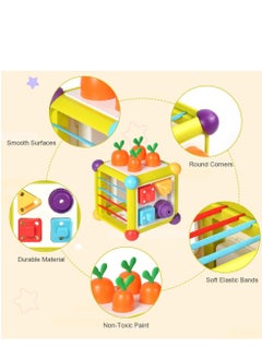 SYOSI Activity Cube Toys, 6-in-1 Montessori Wooden Toys for Toddlers, Carrot Harvest Shape Sorter, Color Matching Puzzle Toy for Early Development for Toddler for Boy Girl  - Image 5