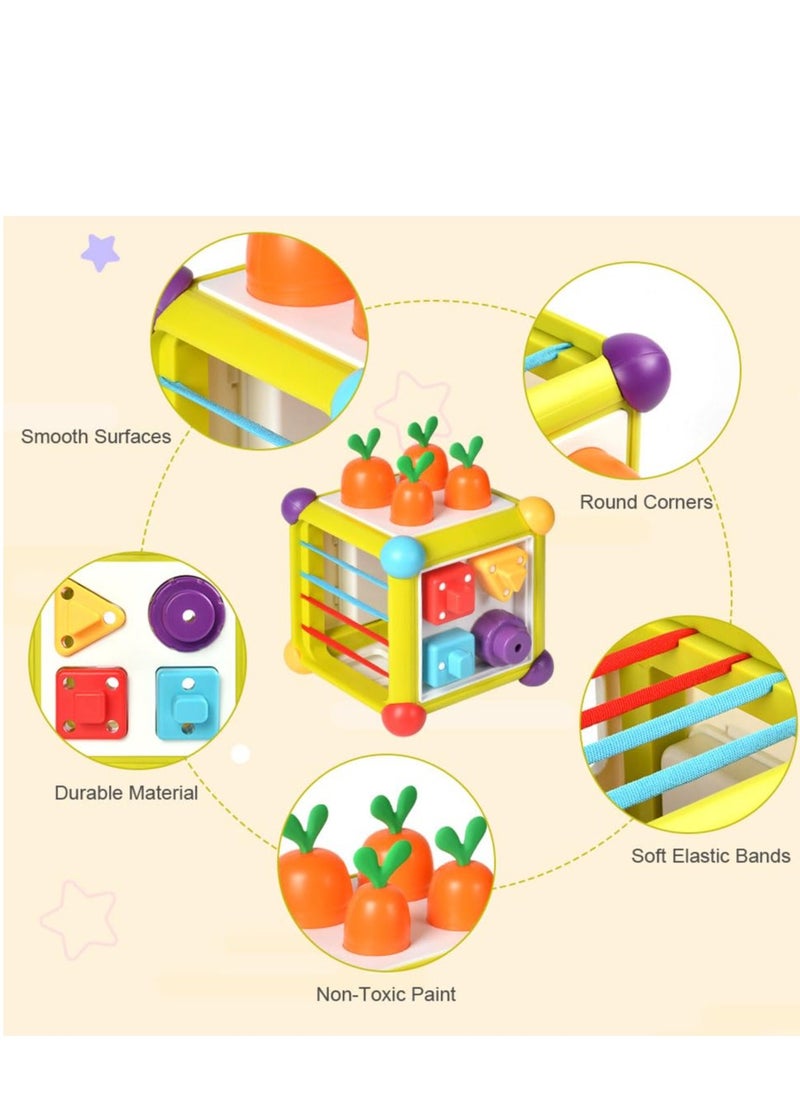 SYOSI Activity Cube Toys, 6-in-1 Montessori Wooden Toys for Toddlers, Carrot Harvest Shape Sorter, Color Matching Puzzle Toy for Early Development for Toddler for Boy Girl  - Image 5
