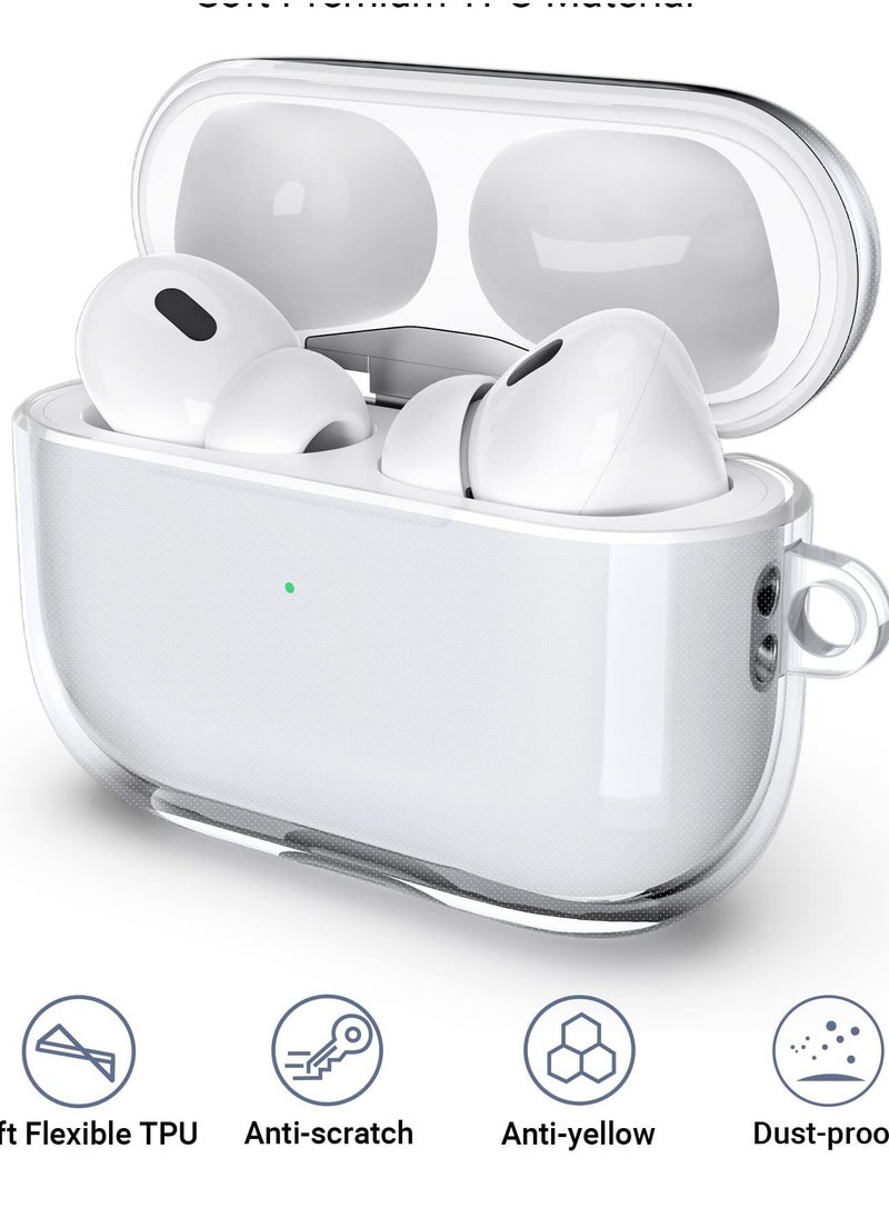 SZOXST - for AirPods Pro 2 Case Cover 2023 2022 and Airpods Pro 1st 2029 Soft TPU Clear Transparent Case for AirPods Pro 2nd Generation Case for Women Men, AirPod Pro 2 Case with Cleaner Kit and Keychain - Image 1
