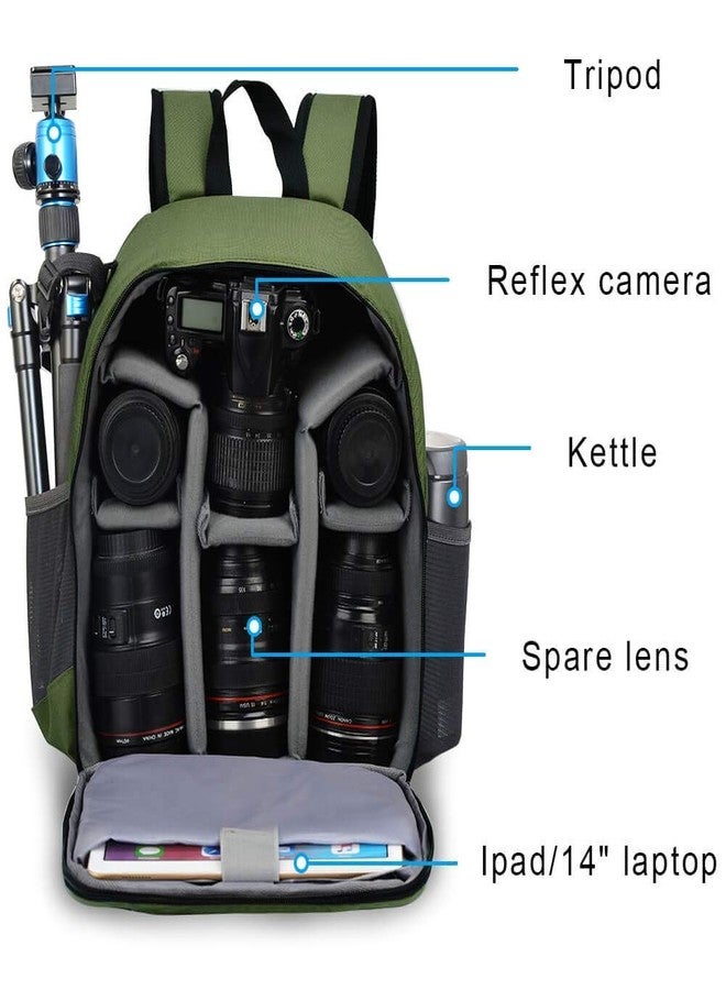 CADeN Camera Backpack Bag Professional for DSLR/SLR Mirrorless Camera Waterproof, Camera Case Compatible for Sony Canon Nikon Camera and Lens Tripod Accessories Green - Image 3