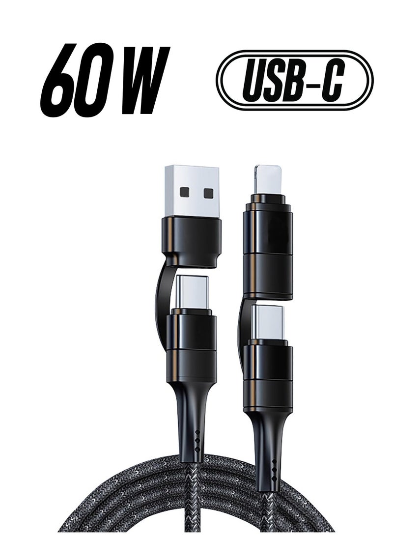 Excefore USB C Multi Charging Cable, 4FT 60W 4-in-1 USB C to Multi Charging Cable Combo, IP/Type C/USB A Ports Fast Charging Cord, for Laptop/Tablet/Phone and More  - Image 1