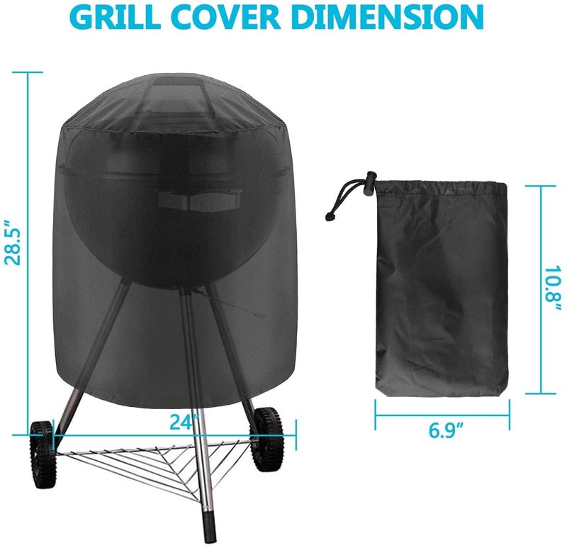 Linkstyle Round BBQ Cover, Kettle Grill Cover fit for Weber Charcoal Kettle Char-Broil, Waterproof Dome Smoker Cover, 24" D x 28.5" H - Image 2