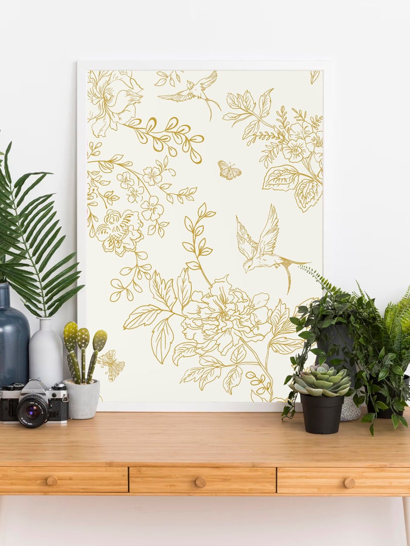 Froluya Cream White and Gold Floral Wallpaper Peel and Stick Wallpaper 17.7"x118.1" Vintage Floral Removable Self Adhesive Wall Paper for Bedroom Boho Contact Paper Peel and Stick Decorative Cabinets - Image 4