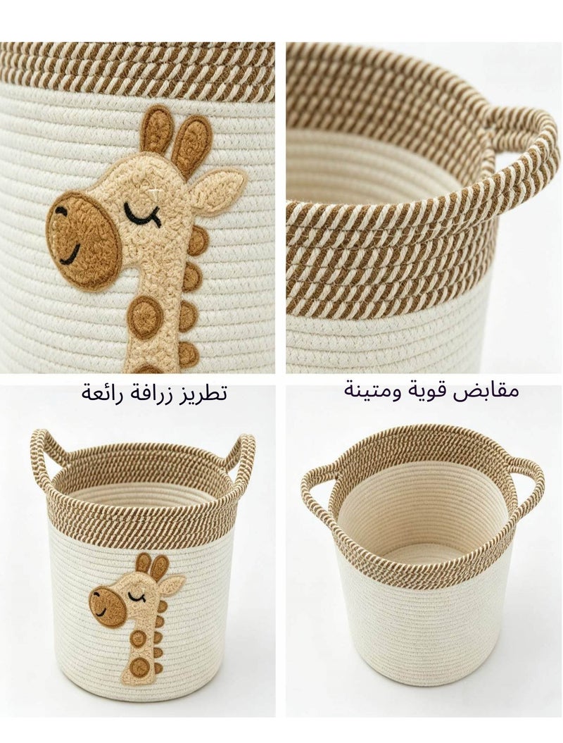 اكسيسن سلال تخزين كبيرة منسوجة، سلة غسيل قابلة للطي للأطفال، سلال تخزين للألعاب والبطانيات للأطفال، صناديق تخزين قابلة للغسل، سلة غسيل مزينة بتطريزات للأطفال مقاس (مقاس 15 بوصة x 11 بوصة) - Image 4