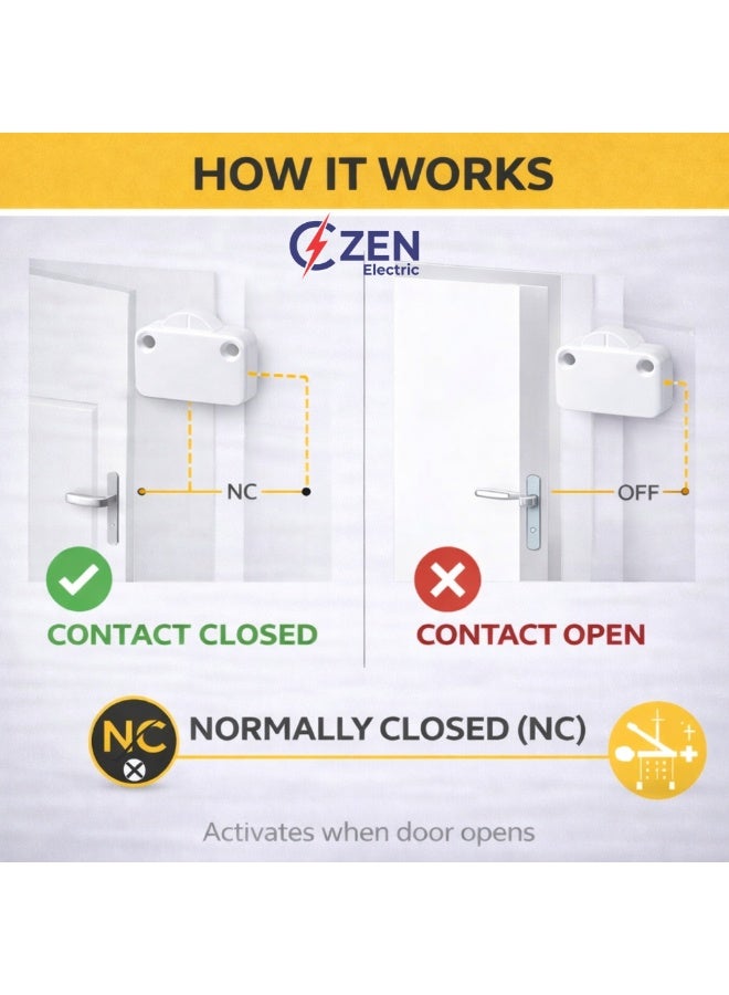 CZEN ELECTRIC Cabinet Door Push Button Switch (NC), 2A 250V Normally Closed Door Switch, Wardrobe & Cabinet Light Control, Black Inline Furniture Switch (White) - Image 3