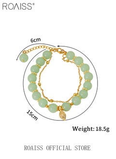 roaiss Fashion Jade Beads Two Layer Bracelet Womens Girls Bracelet Leaf Lucky Jewelry Gifts Exquisite Bracelets Gemstone  - Image 5