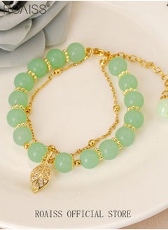 roaiss Fashion Jade Beads Two Layer Bracelet Womens Girls Bracelet Leaf Lucky Jewelry Gifts Exquisite Bracelets Gemstone  - Image 4