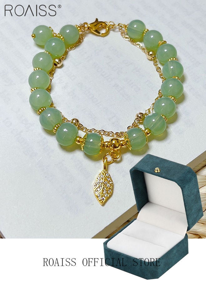 Fashion Jade Beads Two Layer Bracelet Womens Girls Bracelet Leaf Lucky Jewelry Gifts Exquisite Bracelets Gemstone 