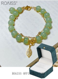 roaiss Fashion Jade Beads Two Layer Bracelet Womens Girls Bracelet Leaf Lucky Jewelry Gifts Exquisite Bracelets Gemstone  - Image 1