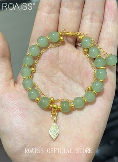 roaiss Fashion Jade Beads Two Layer Bracelet Womens Girls Bracelet Leaf Lucky Jewelry Gifts Exquisite Bracelets Gemstone  - Image 3