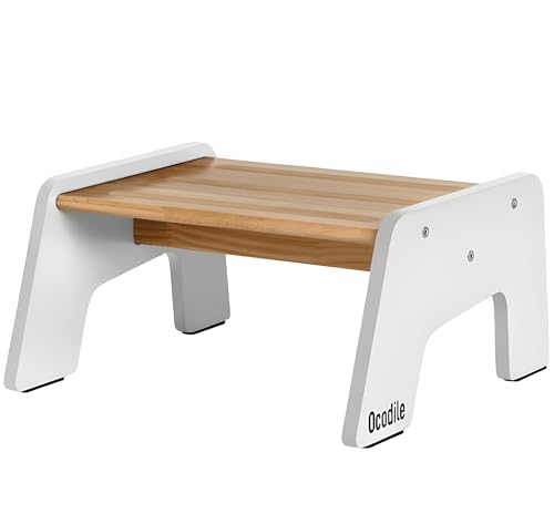 OCODILE 1Step Wooden Step Stool for Toddlers Kids Step Stool for Bathroom Sink Kitchen and Potty Training NonSlip Stool for Toilet Independence Wooden Step for Children Ages 2 White - Image 1