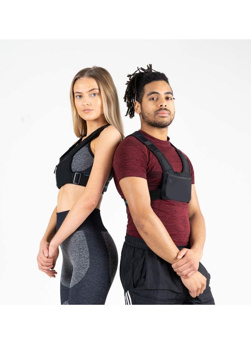 SYOSI - Running Vest Chest Phone Holder, Reflective Print Chest Pouch, 2 Functional Pockets, Lightweight Waterproof Sports Waist Bag Running Mobile Bag Backpack Vest Reflective Strip Chest Bag for Men & Women - Image 1