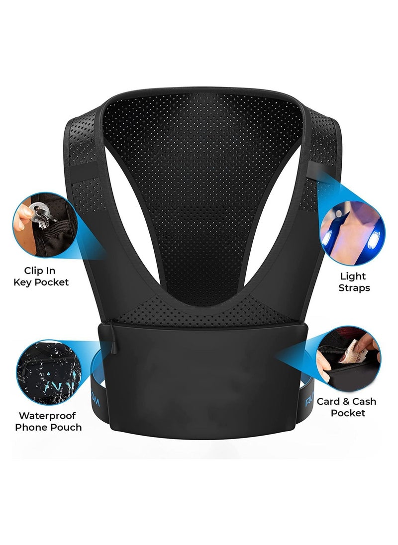 SYOSI - Running Vest Chest Phone Holder, Reflective Print Chest Pouch, 2 Functional Pockets, Lightweight Waterproof Sports Waist Bag Running Mobile Bag Backpack Vest Reflective Strip Chest Bag for Men & Women - Image 1