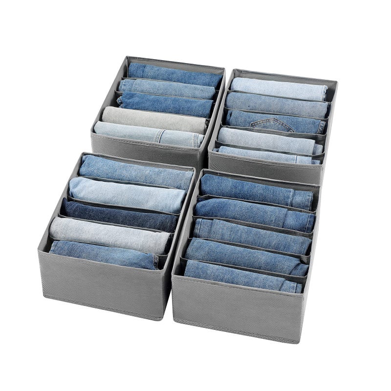 Coorganisers Jeans Drawer Organizers for Clothing, 5 Compartment Wardrobe Storage Box, Washable Clothes Organizer for Folded Clothes, Jeans, Pants, Leggings, t-shirts(Grey) - Image 1
