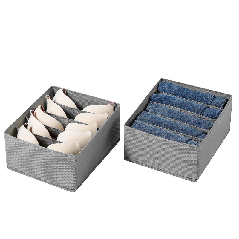 Coorganisers Jeans Drawer Organizers for Clothing, 5 Compartment Wardrobe Storage Box, Washable Clothes Organizer for Folded Clothes, Jeans, Pants, Leggings, t-shirts(Grey) - Image 3