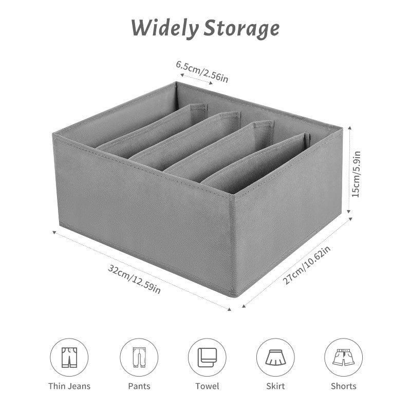 Coorganisers Jeans Drawer Organizers for Clothing, 5 Compartment Wardrobe Storage Box, Washable Clothes Organizer for Folded Clothes, Jeans, Pants, Leggings, t-shirts(Grey) - Image 4