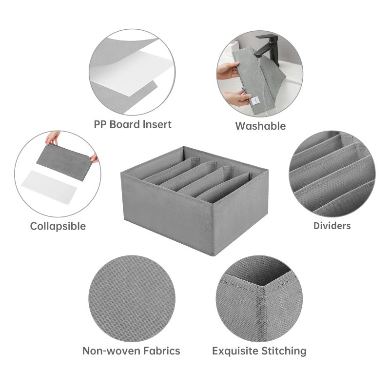 Coorganisers Jeans Drawer Organizers for Clothing, 5 Compartment Wardrobe Storage Box, Washable Clothes Organizer for Folded Clothes, Jeans, Pants, Leggings, t-shirts(Grey) - Image 5
