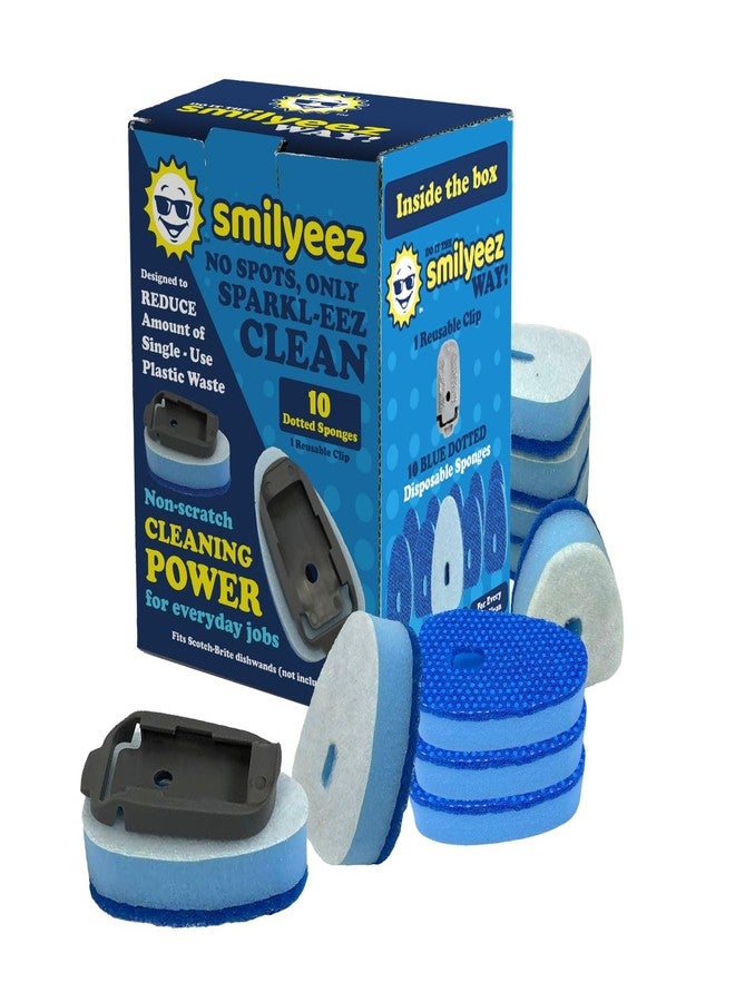 Smilyeez No Plastic Blue Dotted Sponge Refill for Scotch-Brite's Dishwand Refill 10 Pack with Adapter - Image 1