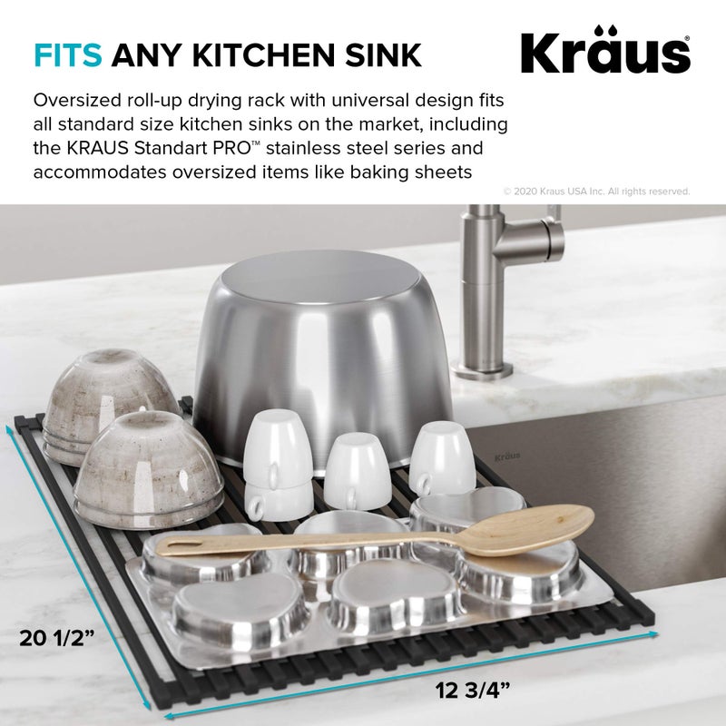 Kraus Multipurpose Over-Sink Roll-Up Dish Drying Rack, Colander and Trivet in Black, KRM-10BLACK - Image 4